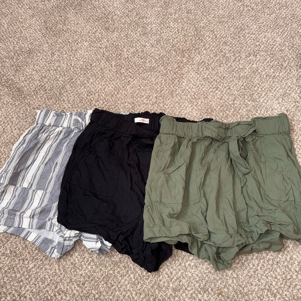 SO Women's High Waist Shorts - Black, Green, Striped